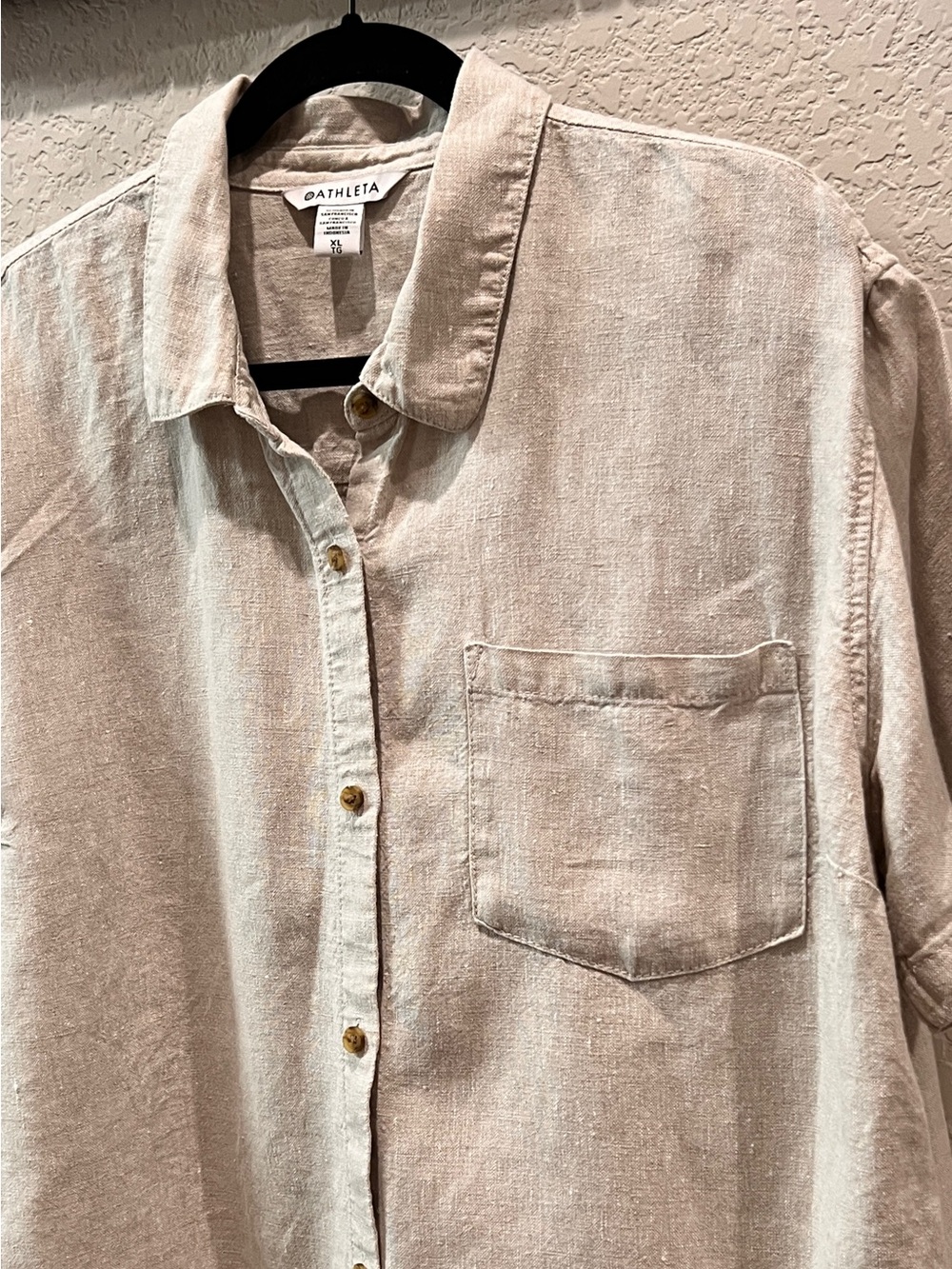 Athleta Retreat 100% Linen Short Sleeve Collared Shirt Natural Beige Size XL - Picture 5 of 11